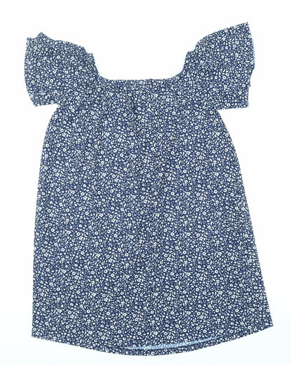 Mango Womens Blue Floral Polyester Trapeze & Swing Size M Boat Neck Pullover