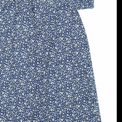 Mango Womens Blue Floral Polyester Trapeze & Swing Size M Boat Neck Pullover