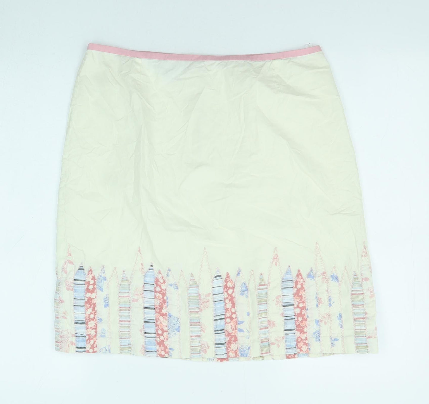 Mix Nouveau Womens Ivory Geometric Cotton A-Line Skirt Size 12 Zip