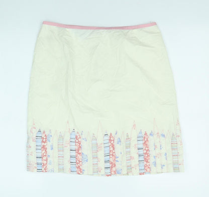 Mix Nouveau Womens Ivory Geometric Cotton A-Line Skirt Size 12 Zip