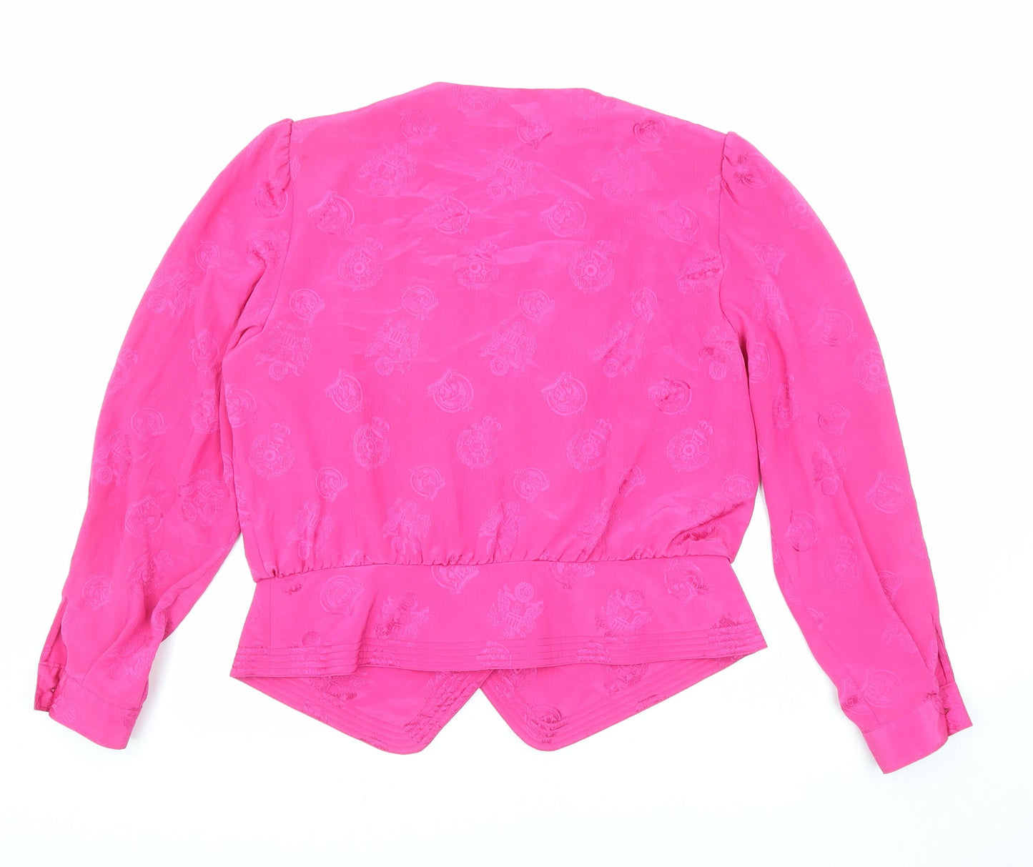 Frankenwelder Womens Pink Geometric Polyester Basic Blouse Size 14 V-Neck