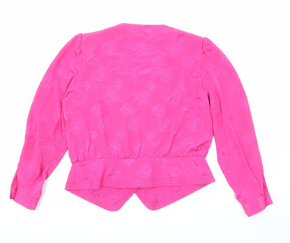 Frankenwelder Womens Pink Geometric Polyester Basic Blouse Size 14 V-Neck