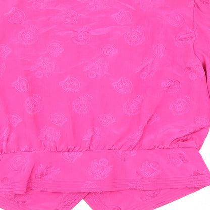 Frankenwelder Womens Pink Geometric Polyester Basic Blouse Size 14 V-Neck