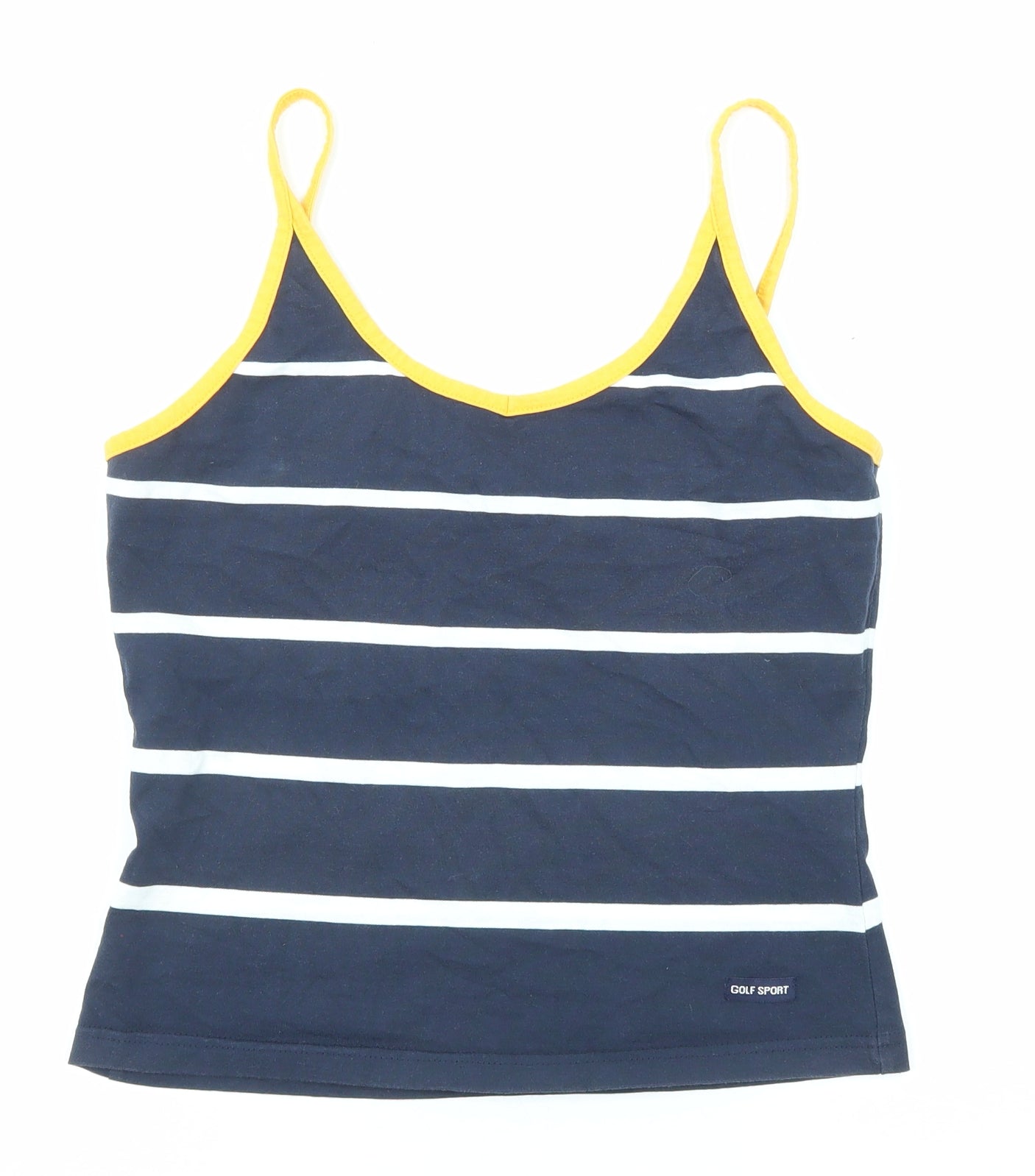 Golf Sport Womens Blue Striped Cotton Basic Tank Size L V-Neck