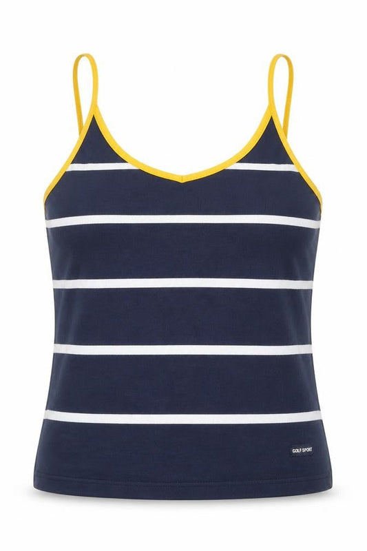 Golf Sport Womens Blue Striped Cotton Basic Tank Size L V-Neck