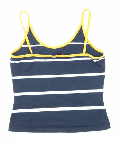 Golf Sport Womens Blue Striped Cotton Basic Tank Size L V-Neck