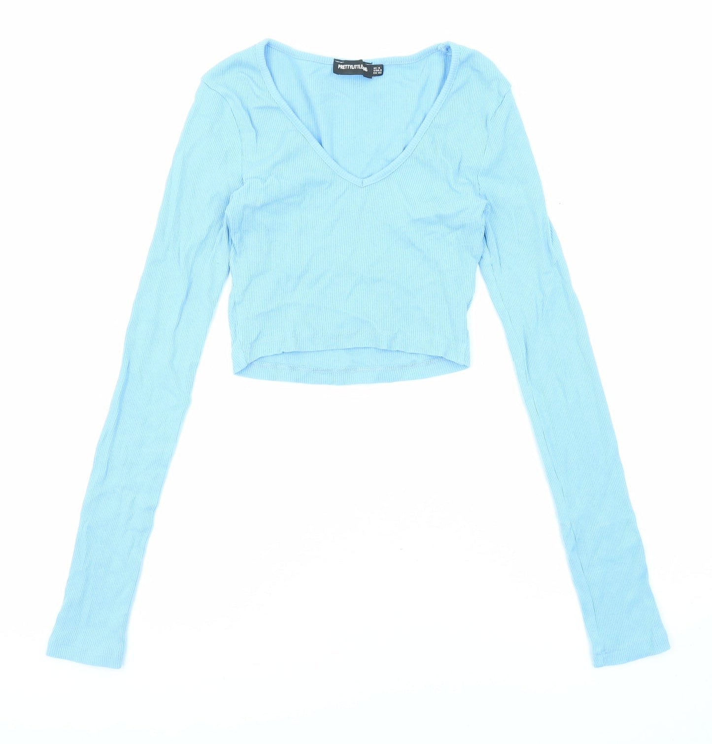 Womens UK Size 4 PRETTYLITTLETHING Blue Cropped Blouse