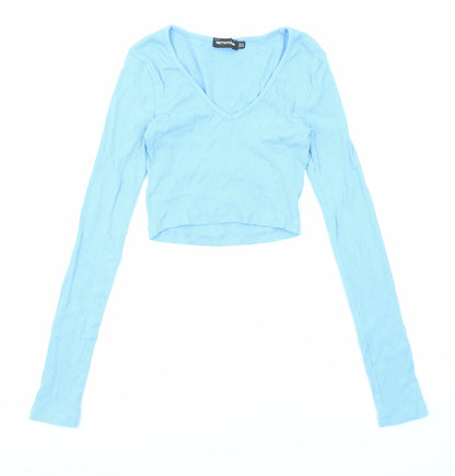 Womens UK Size 4 PRETTYLITTLETHING Blue Cropped Blouse