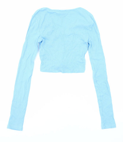 Womens UK Size 4 PRETTYLITTLETHING Blue Cropped Blouse