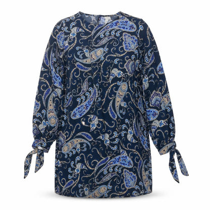 H&M Womens Blue Paisley Polyester Shift Size 12 Round Neck Pullover - Tie Sleeve Detail