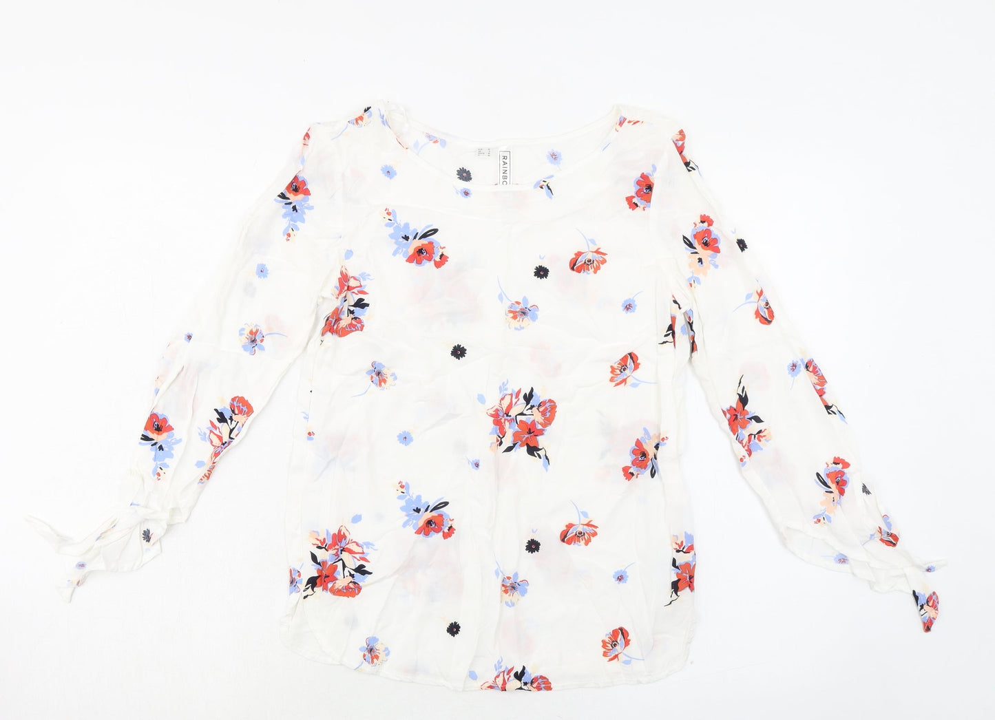 Womens UK Size 8 Rainbow White Basic Blouse