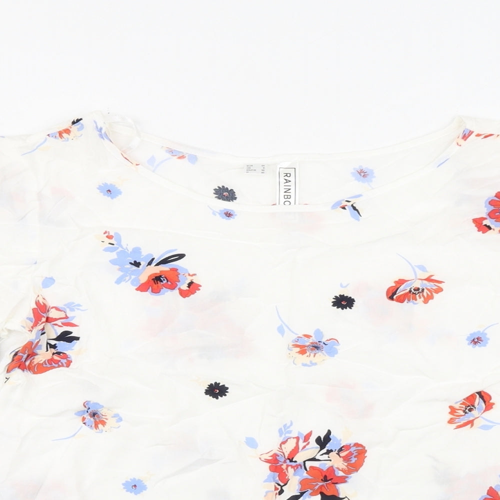 Womens UK Size 8 Rainbow White Basic Blouse