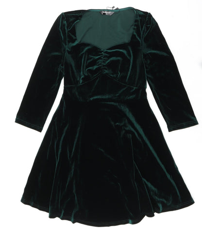 Allegra K Womens Green Polyester Trapeze & Swing Size S Sweetheart Zip