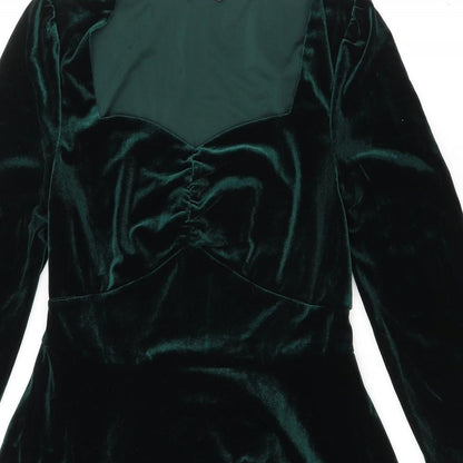 Allegra K Womens Green Polyester Trapeze & Swing Size S Sweetheart Zip