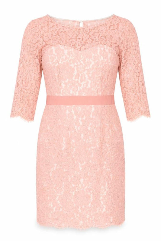 Review Womens Pink Nylon Pencil Dress Size 14 Boat Neck Button