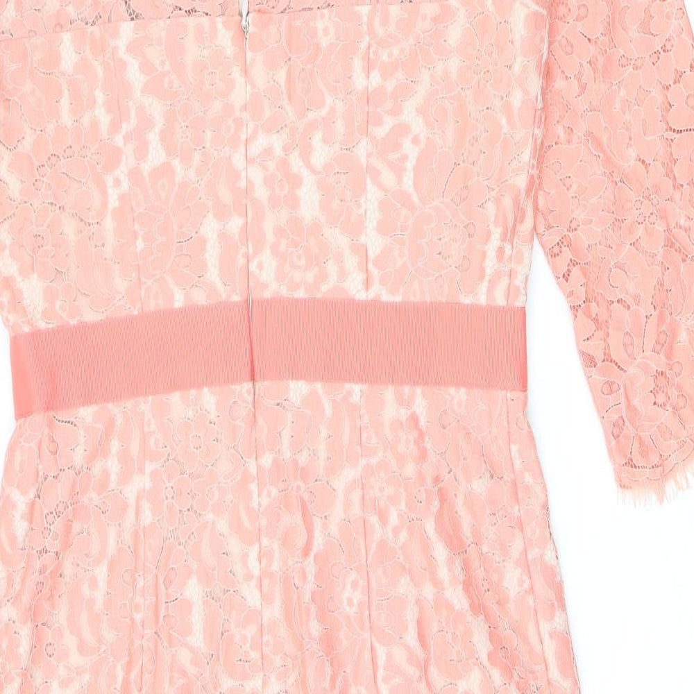 Review Womens Pink Nylon Pencil Dress Size 14 Boat Neck Button