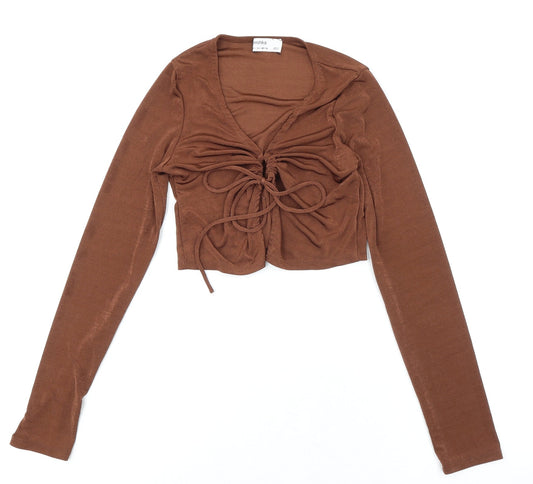 Womens UK Size L Bershka Brown Cropped Blouse