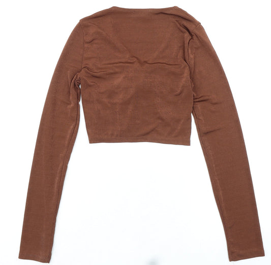 Womens UK Size L Bershka Brown Cropped Blouse
