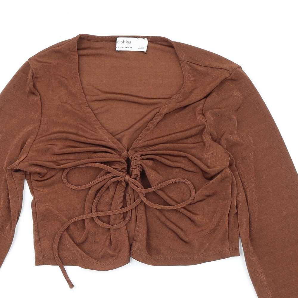 Womens UK Size L Bershka Brown Cropped Blouse