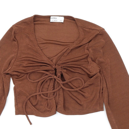 Womens UK Size L Bershka Brown Cropped Blouse