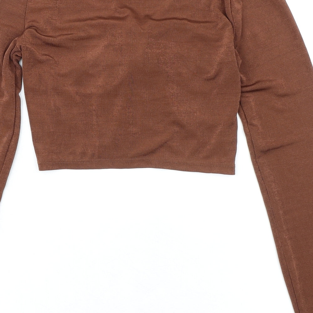 Womens UK Size L Bershka Brown Cropped Blouse