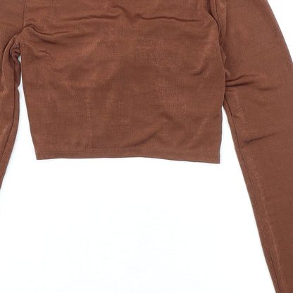 Womens UK Size L Bershka Brown Cropped Blouse