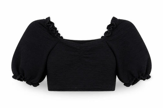 FIX Womens Black Polyester Cropped T-Shirt Size S Round Neck