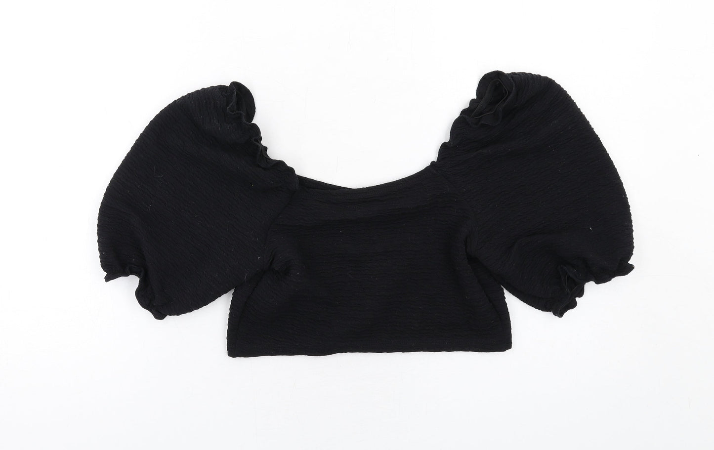 FIX Womens Black Polyester Cropped T-Shirt Size S Round Neck