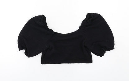 FIX Womens Black Polyester Cropped T-Shirt Size S Round Neck