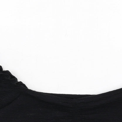 FIX Womens Black Polyester Cropped T-Shirt Size S Round Neck