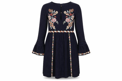 Sfera Womens Blue Floral Viscose Mini Size S Boat Neck Pullover - Flared Sleeve