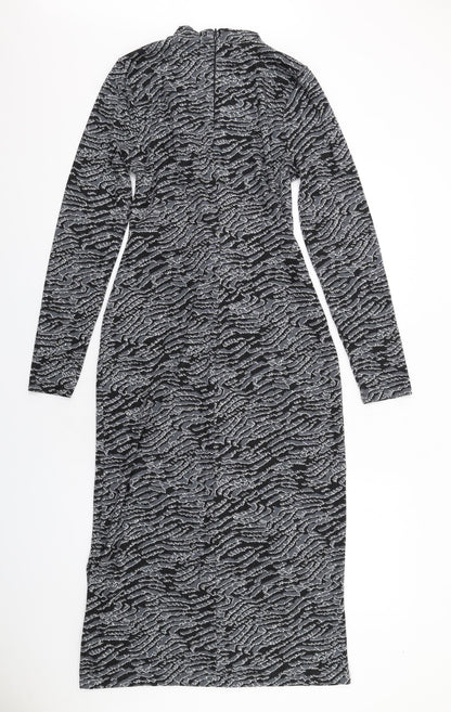 New Look Womens Grey Animal Print Polyester Maxi Size 10 Mock Neck Zip