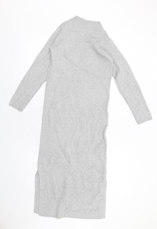 Marks and Spencer Womens Grey Viscose Jumper Dress Size XS Mock Neck Pullover