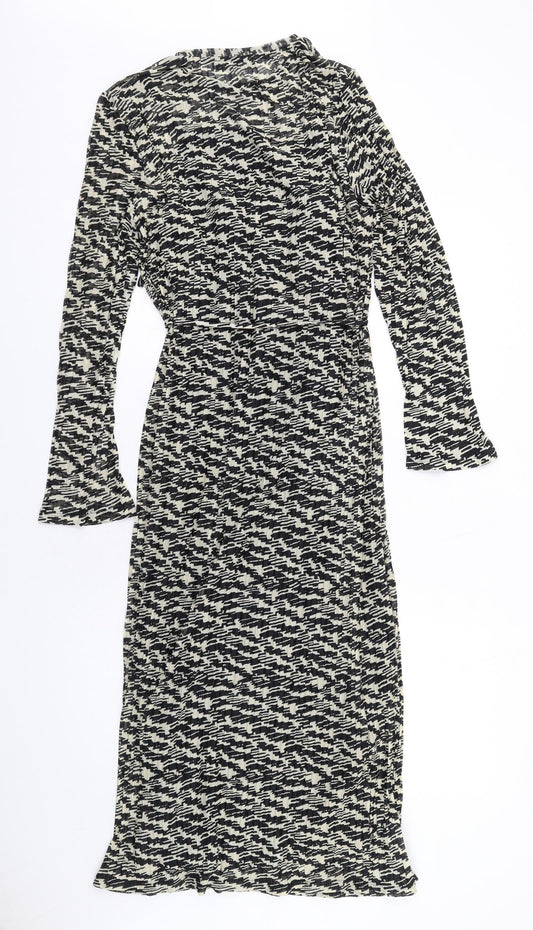 Marks and Spencer Womens Black Geometric Polyester Maxi Size 6 Round Neck Pullover