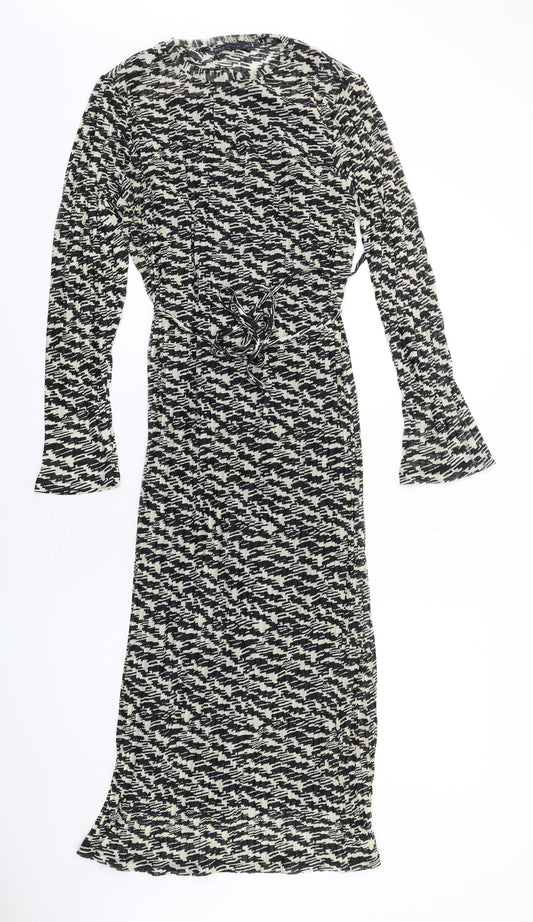 Marks and Spencer Womens Black Geometric Polyester Maxi Size 14 Round Neck Pullover