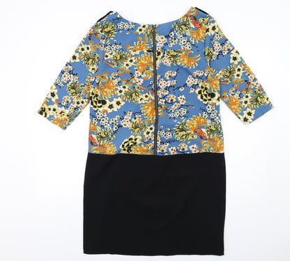 NEXT Womens Multicoloured Floral Polyester A-Line Size 12 Boat Neck Zip