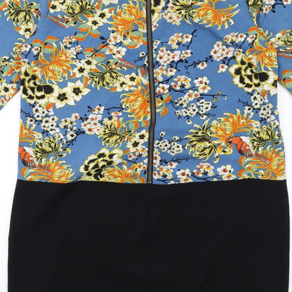NEXT Womens Multicoloured Floral Polyester A-Line Size 12 Boat Neck Zip