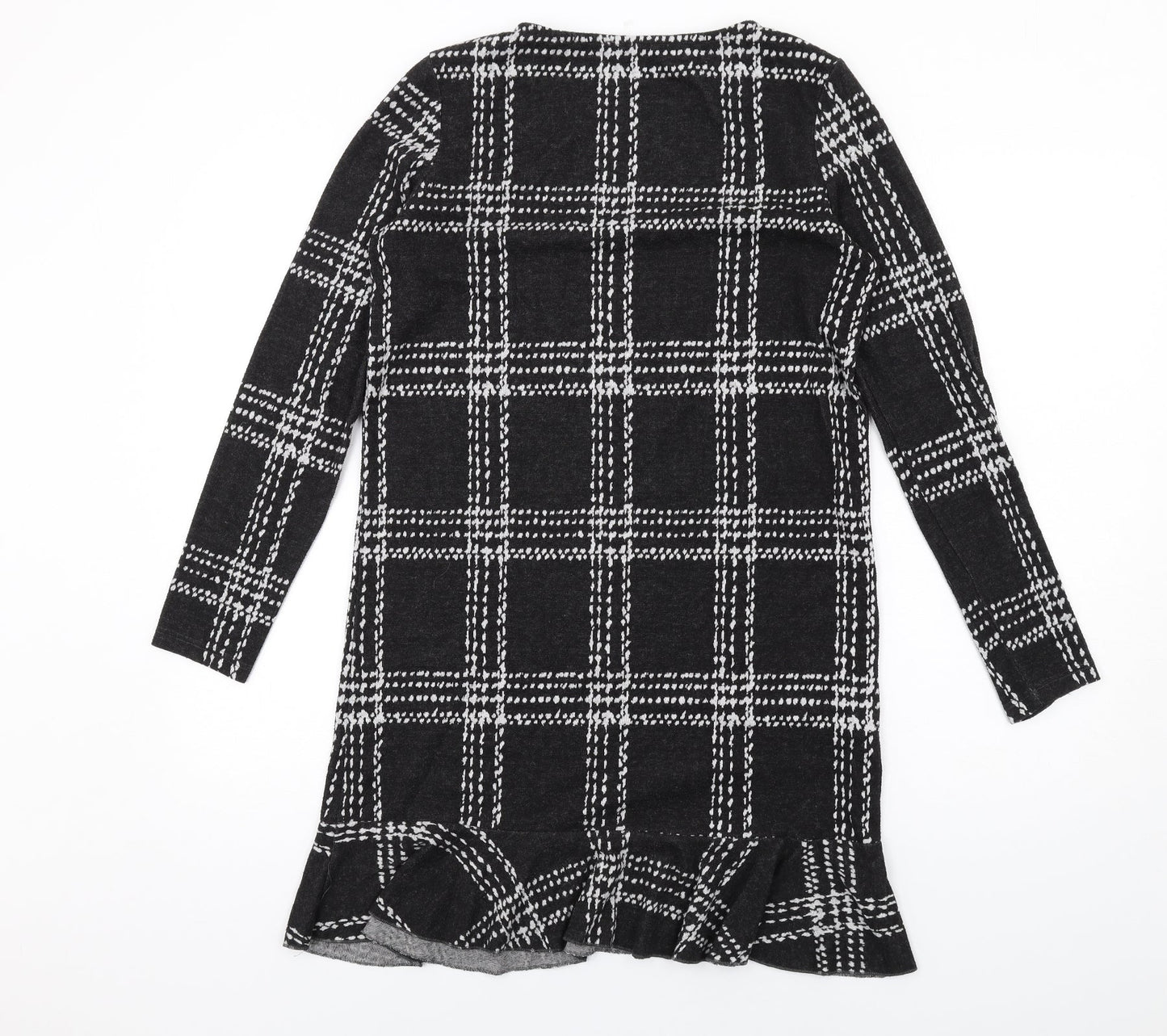 NEXT Womens Black Plaid Polyester A-Line Size 10 Round Neck Pullover