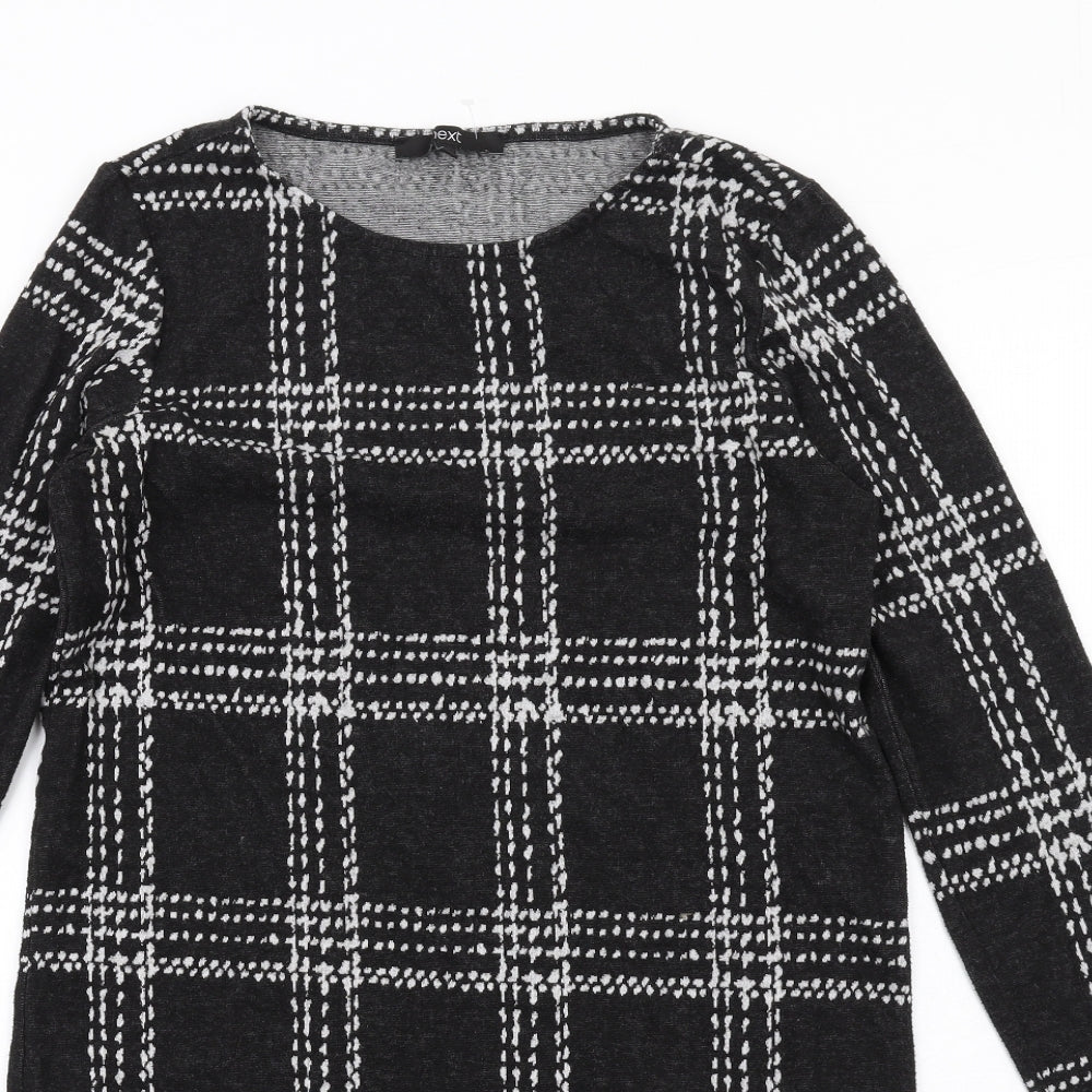 NEXT Womens Black Plaid Polyester A-Line Size 10 Round Neck Pullover