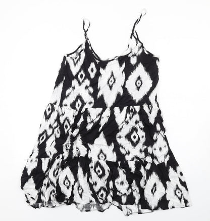 Marks and Spencer Womens Black Geometric Cotton Slip Dress Size 10 Scoop Neck Pullover