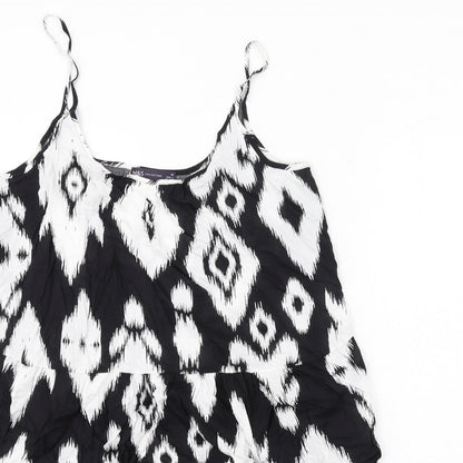 Marks and Spencer Womens Black Geometric Cotton Slip Dress Size 10 Scoop Neck Pullover