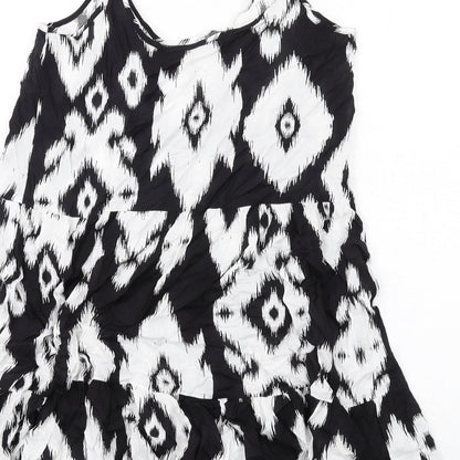 Marks and Spencer Womens Black Geometric Cotton Slip Dress Size 10 Scoop Neck Pullover