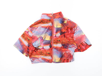 PRETTYLITTLETHING Womens Multicoloured Geometric Polyester Basic Blouse Size 10 Mock Neck