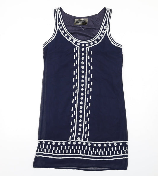 Principles Womens Blue Geometric Polyester Shift Size 10 Scoop Neck Pullover