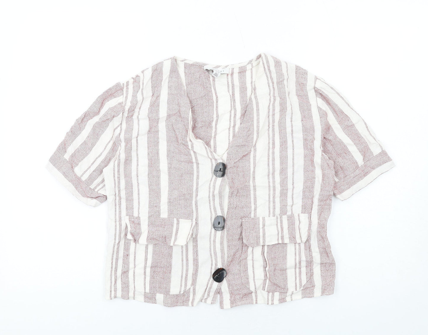 Womens UK Size 10 Topshop Red Basic Button-Up