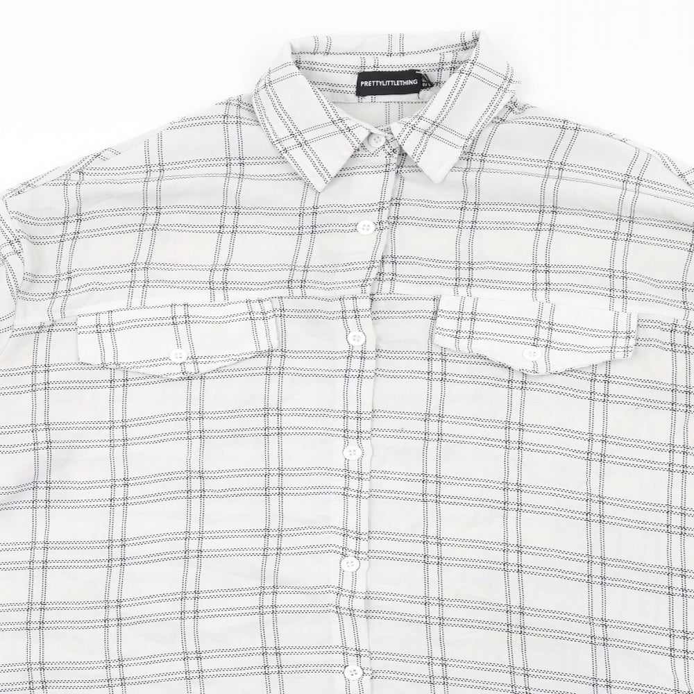 Womens UK Size 10 PRETTYLITTLETHING White Basic Button-Up