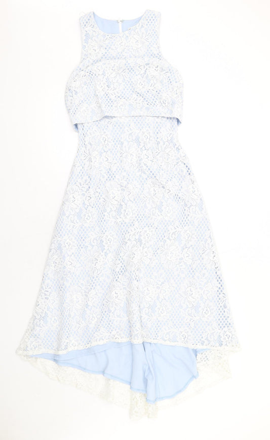 Miss Selfridge Womens Blue Nylon A-Line Size 6 Round Neck Zip