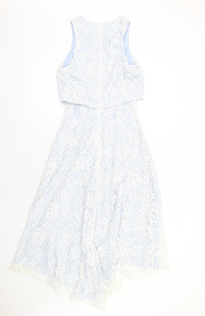 Miss Selfridge Womens Blue Nylon A-Line Size 6 Round Neck Zip