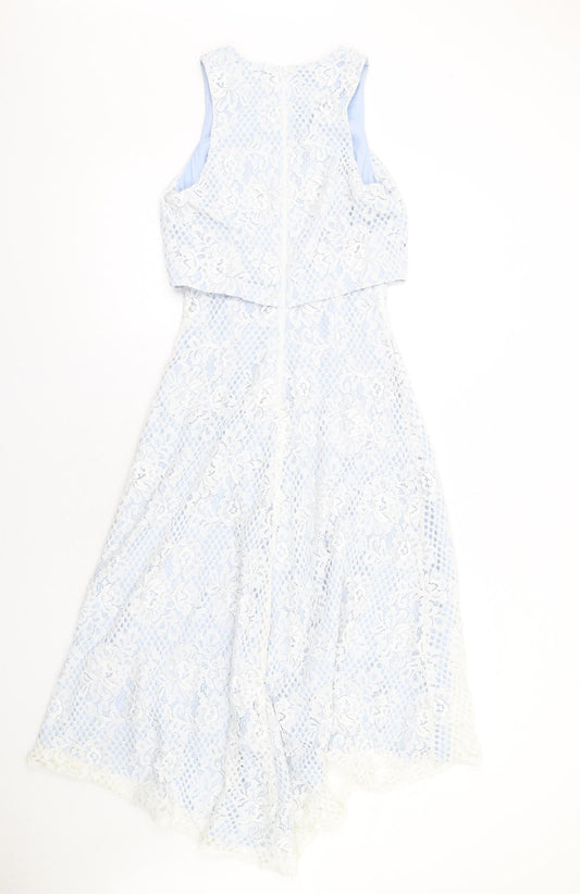 Miss Selfridge Womens Blue Nylon A-Line Size 6 Round Neck Zip