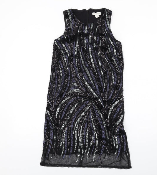 Monsoon Womens Black Polyester Shift Size 8 Round Neck Zip